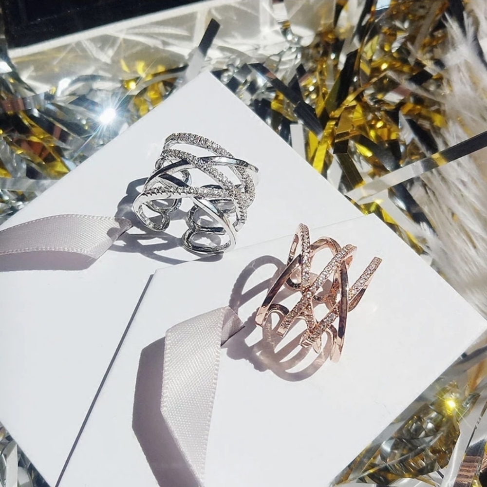 Cross Layered Diamond Ring - Picture 2 of 5